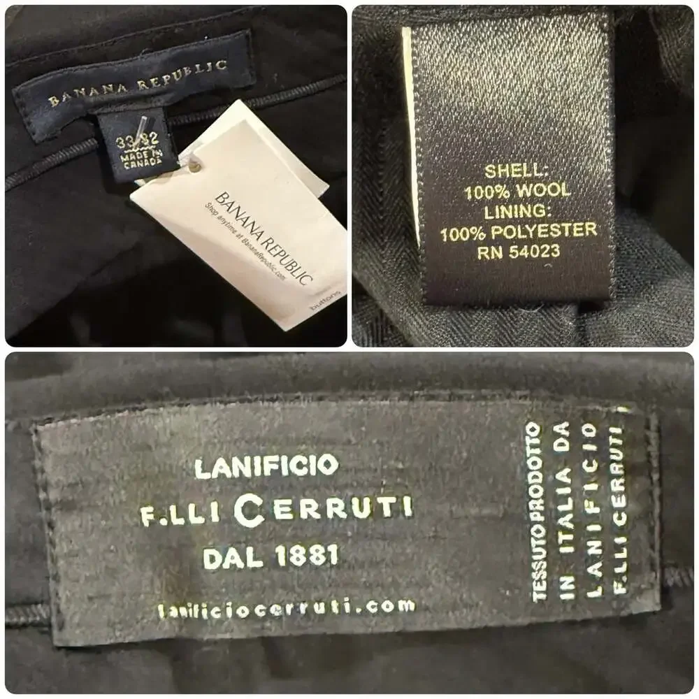 NWT Banana Republic Sz 33x28 Lanificio Cerruti Wool Black Dress Pants Trousers